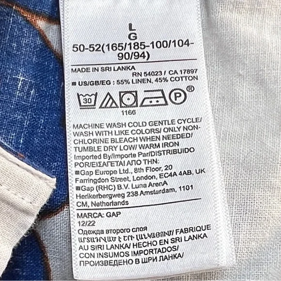 GAP Linen Cotton Floral Camp Collar Button Down Shirt Blue Orange | Size: L - Picture 6 of 7